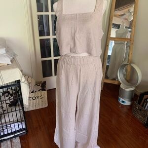 Women’s Wide-Leg Linen Blend Pants — Light Beige